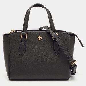 Tory Burch Black Saffiano Leather Mini Emerson Tote